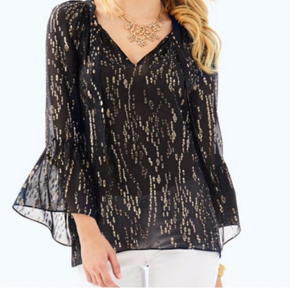 Lilly Pulitzer Black Gold Matilda Sheer Top - Picture 1 of 6